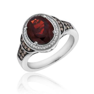 Garnet Diamond and Champagne Diamond Sterling Silver Ring 1 3ctw