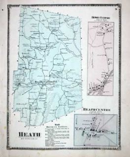 Original Beers Map of Heath MA 1871 Genealogy