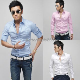 Mens Slim Fit Stylish Sleeve Dress Shirts Luxury Three Colors 2012