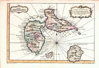 Antique Map Guadeloupe Mari Galante Bellin 1758