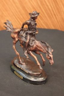 Frederic Remington Cowboy on Horse Art Deco Western Bronze Sculpture