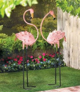 Two 2 Wrought Iron Flamingo Yard Garden Statue Stakes