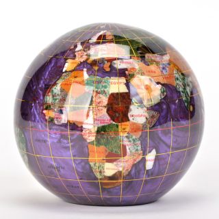 Hand Made Gemstone World Globe with Semi Precious Stones 410