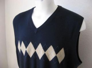 Mens GEORGE Dark Navy Blue Argyle Print Soft 100% Acrylic Sweater Vest