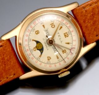  Gold Filled Steel Moon Phase Full Calendar Wrist Watch C 1950