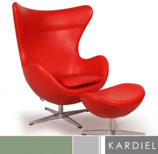  Chair Ottoman Red Premium Leather Midcentury Modern Furniture Lounge