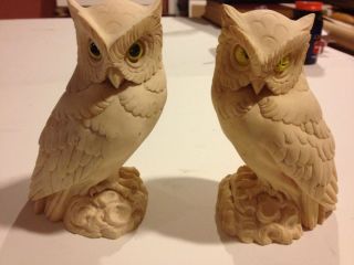 Pair of A Giannelli Signed Alabaster Owls