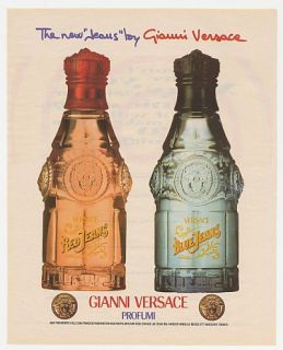 1995 Gianni Versace Red Blue Jeans Bottles Photo Ad
