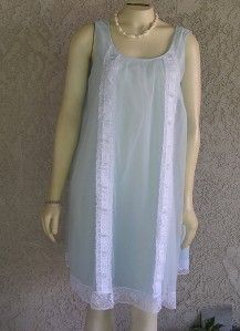 Vtg New Gilead Chiffon DB Nylon Free Bust Pastel Blue Lacy Nightgown