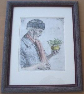 1951 Hand Signed Colored Paul Geissler Self Portrait Etching Germany