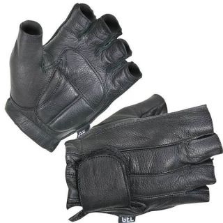Black Fingerless Deerskin Motorcycle Gloves Gel Padding