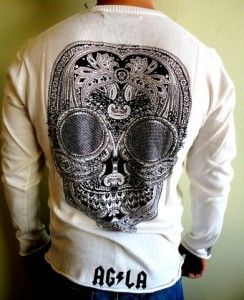 NWT $100 AMAL GUESSOUS A&G ROCK N ROLL COUTURE MENS MEN V NECK SKULL