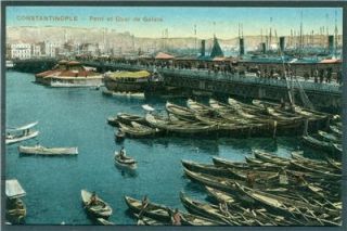  Ottoman Empire Constantinople Istanbul Galata Bridge Pier Boats