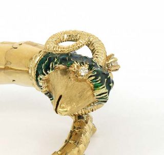 Intricate Vintage 18K Gold Gems Rams Head Flex Bangle