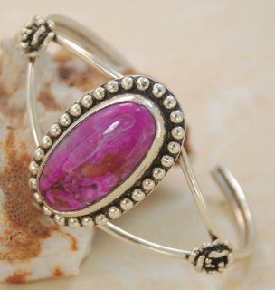 Amazing Purple Turquoise Gemstone Silver Bracelet Cuff C173