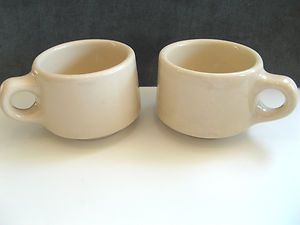 VINTAGE CARIBE CHINA TAN STACKING COFFEE CUPS   HVY VITRIFIED