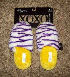 NWT XOXO Purple Yellow Fluffy Bedroom Slippers Small 5 6 NEW