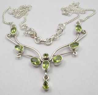 925 Solid Silver Peridot Gemstones Large Chain Necklace