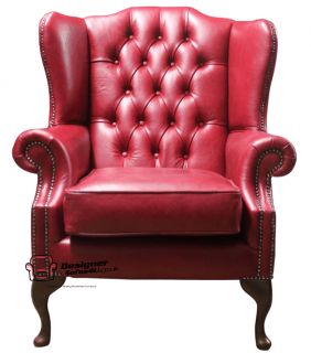  Mallory Fireside High Back Wing Chair Aniline Gamay Red Leather