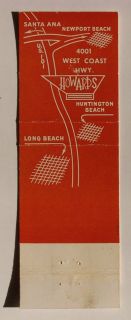 1950s Matchbook Howards Restaurant Newport Beach CA MB