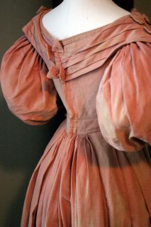  Antique Georgian Regency 1830s Pink Silk Ball Gown Gigot Sleeve Bertha