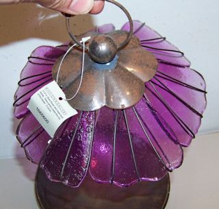 New Art Deco Copper Art Glass Purple Bird Feeder