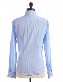 blue striped button up top by gap size s blue long sleeve collared