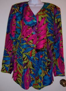 Diane Gilman Sz M 100% Silk4 Button Jacket Multi Color Pinks, Blus