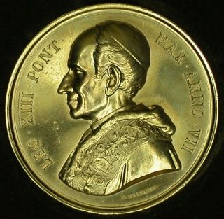 Pope Leo XIII Vatican 1884 Splendid Large Metal Gilt Medal