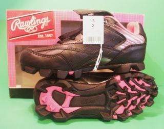 Girls Softball Rawlings SIZE 2 CLEATS Brand New in Box Pink Black