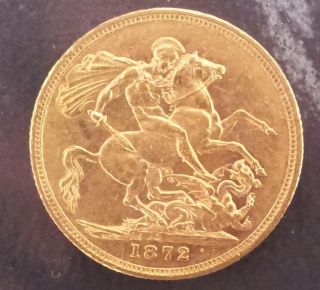 1872 s St George Young Head Victoria Gold Full Sovereign Coin RARE