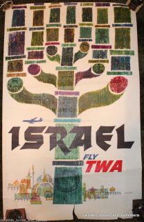 1960 KLEIN / ISRAEL / TWA AIRLINE RARE ORIGINAL VINTAGE TRAVEL POSTER