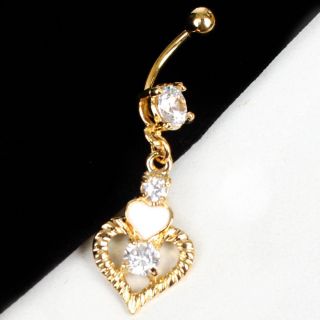 Heart Gold Clear Body Jewelry Crystal Navel Piercing Belly Button Ring