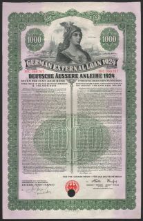 1924 German External Loan $1000 Gold Bond Dawes
