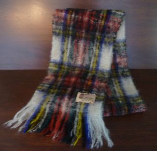 Vintage Glentana Scottish Dress Stewart Tartan Plaid Mohair Wool Scarf