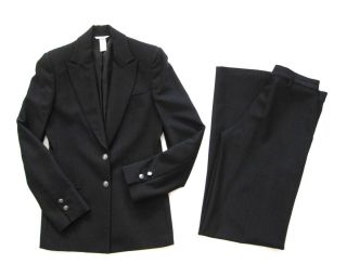 Gianni Versace Black Wool Tonal Stripe Blazer Jacket Pant Suit Size 2