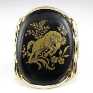 Aries Zodiac Sign Limoge Cameo Ring 14k Rolled Gold The RAM