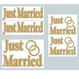 Wedding Marriage Day Just Married Gold Auto Clings