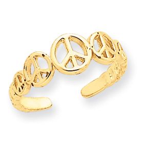 New Beautiful Adjustable 14k Yellow Gold Peace Sign Toe Ring