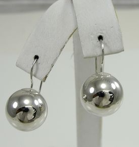 14K White Gold Balls Earrings Big Hook Wire Polished Hollow JCM