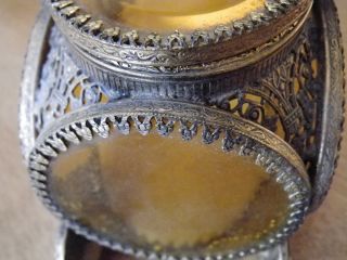 Antique Ormolu Amber Glass Filigree Vitrine Carriagetrinket Jewelry