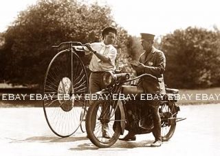 Vintage Motorcycle Cop High Wheeler Bicycle Photo