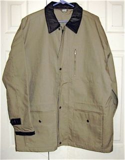 Mens Jacket Coat Khaki w Leather Size Large New