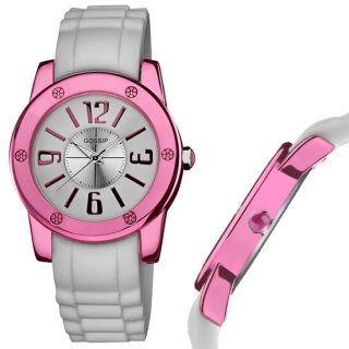 Gossip Watch with White Silicone Strap and Pink Metallic Case Very