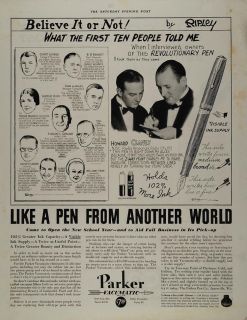 1934 Ad Parker Vacumatic Pen Ripleys Believe it or Not   ORIGINAL