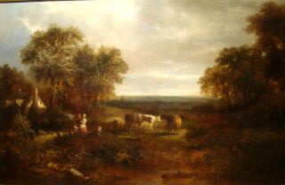 Large Fine 19th Century George COLE English Country Landscape Oil