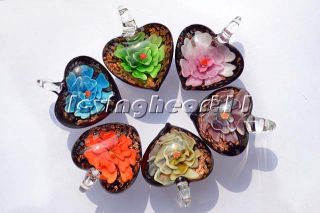 Wholesale Lots Jewelry 12pcs Heart 3D Murano Glass Bead Pendants Fit