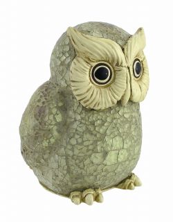 White Crackle Glass Owl Lamp With White Resin Features