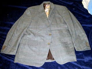 Vintage H Freeman & Son 100% wool brown glen plaid 2B suit 38R + Silk