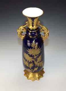 Antique Grainger Co Worcester Cobalt Blue Gilded Vase Lovely